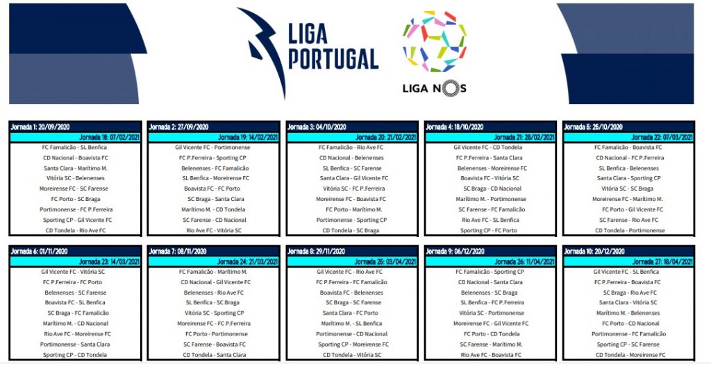 Calendario de la liga portuguesa 2020/21 - desde España